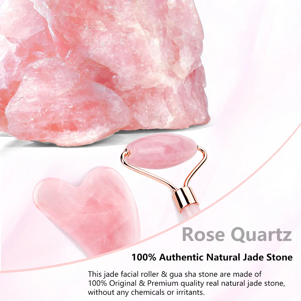 Rose Quartz Jade Roller & Gua Sha Set